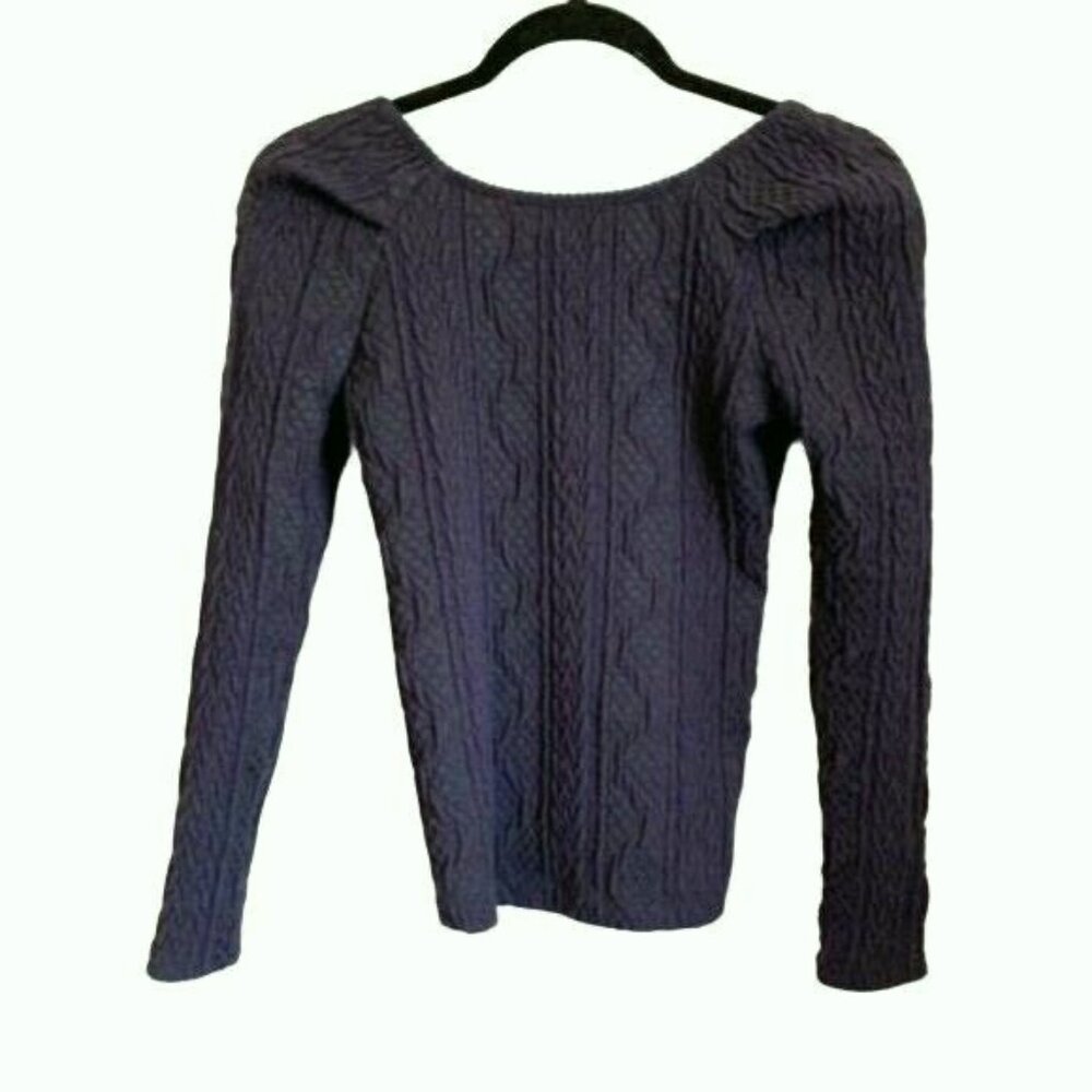 7 For All Mankind Women’s Purple Cable Knit Top XS Deep Scoop Grunge Preppy